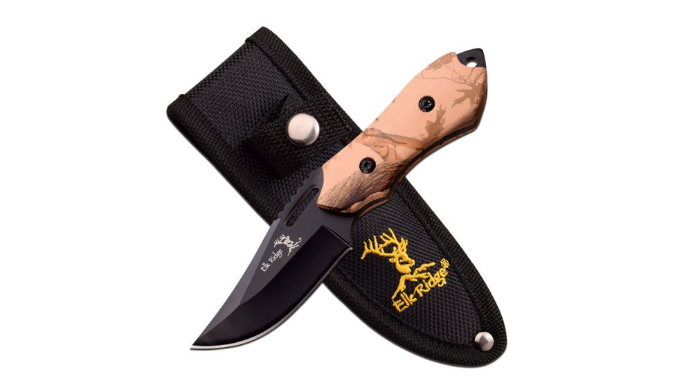 Elk Ridge Fixed Blade, 6in, Stainless Steel Blade, Camo Coated Pakkawood Handle ER-562BC