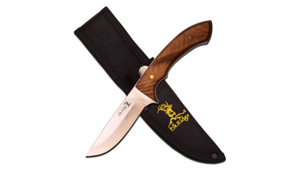 Elk Ridge Fixed Blade, 8.5in, Stainless Steel Blade, Burl Wood Handle ER-556