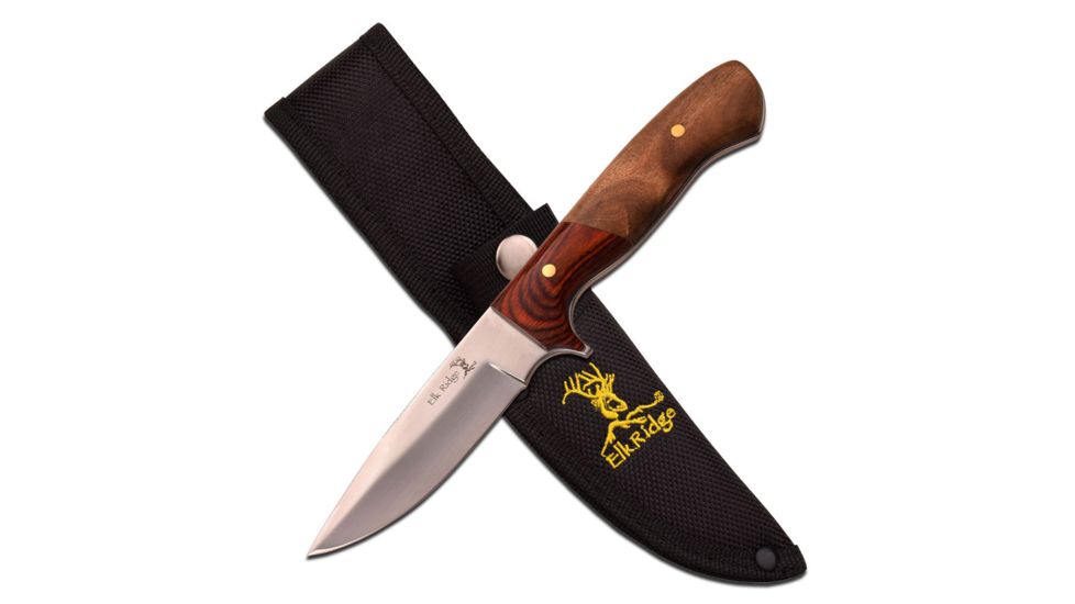 Elk Ridge Fixed Blade, 8.5in, Stainless Steel Blade, Pakkawood And Burl Wood Handle ER-557