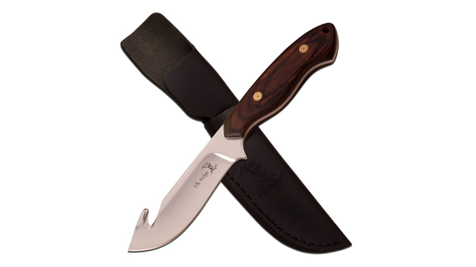 Elk Ridge Fixed Blade, 8in, Stainless Steel Blade, Brown Pakka Wood Handle ER-563PW