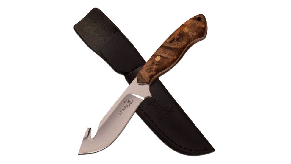 Elk Ridge Fixed Blade, 8in, Stainless Steel Blade, Maple Burl Wood Handle ER-563BW
