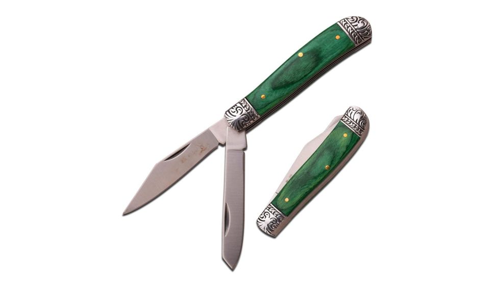 Elk Ridge Folding Blade, 2.75in, Stainless Steel Blade, Dark Green Wood Handle ER-220GW