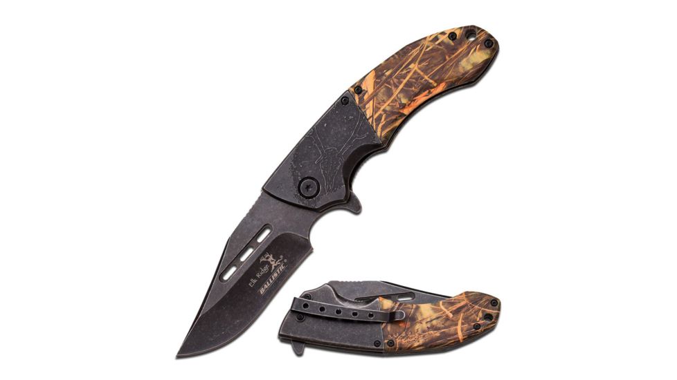 Elk Ridge Folding Blade, 3.5in, Stainless Steel Blade, Grey Outdoor Camo Coated Nylon Fiber Handle ER-A006GC