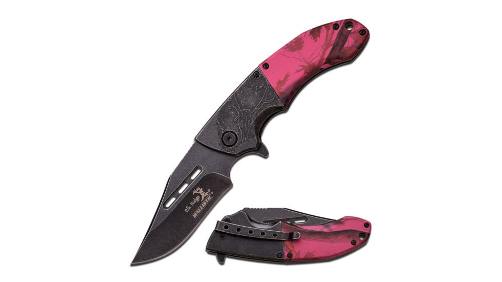 Elk Ridge Folding Blade, 3.5in, Stainless Steel Blade, Purple Outdoor Camo Coated Nylon Fiber Handle ER-A006PC