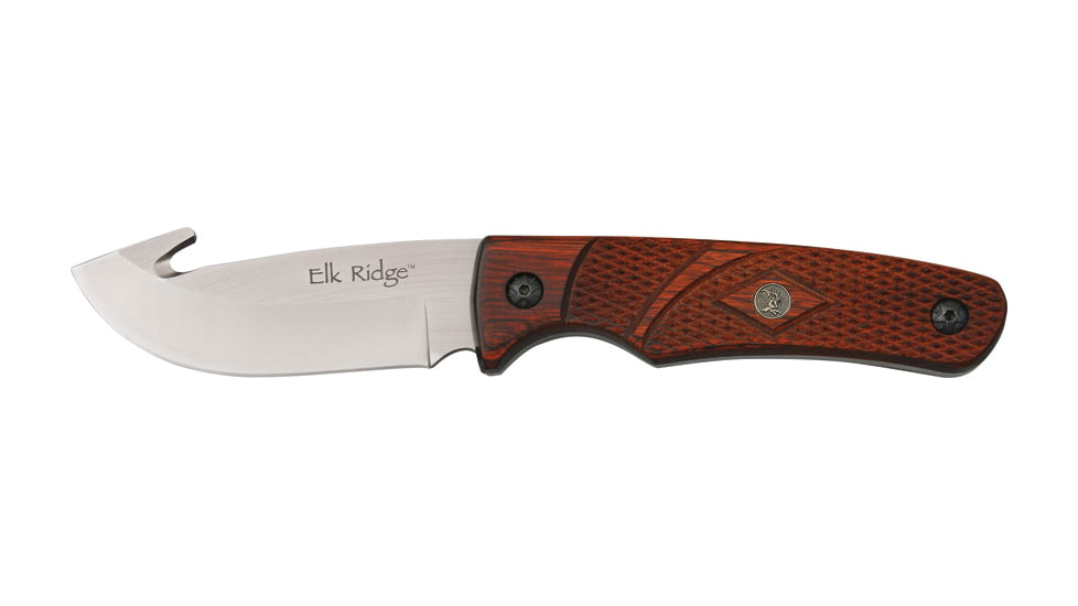 Elk Ridge Guthook Hunter Fixed Blade Knife 3.5in, 3.5in, Guthook Blade, Brown Pakkawood Handle ER079G