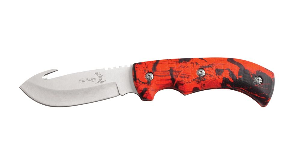 Elk Ridge Guthook Hunter Fixed Blade Knife 4in, 4in, Guthook Blade, Red Aluminum Handle ER274RC
