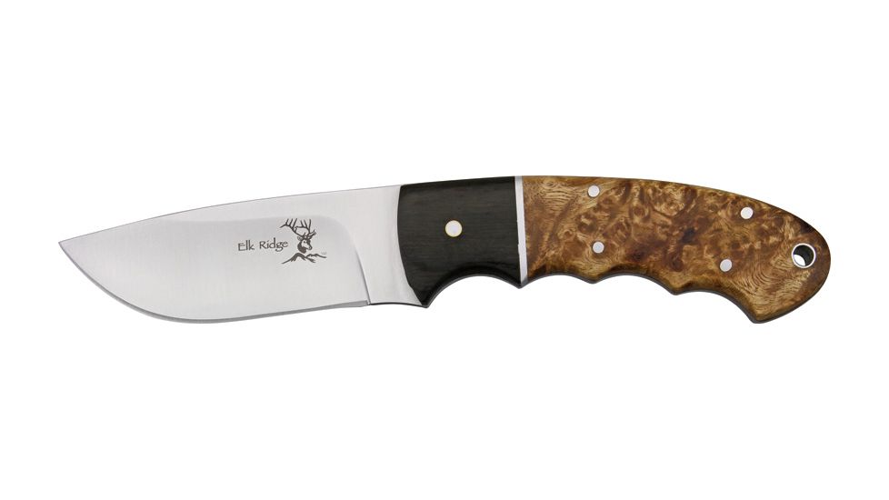 Elk Ridge Hunter Fixed Blade Knife 3.5in, 3.5in, Stainless Blade, Burl Wood Handle ER128