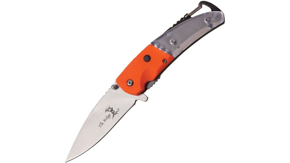 Elk Ridge LED Linerlock A/O Orange Folding Knife,3in,Stainless Steel,Standard Edge,Satin,Orange,Synthetic Handle ERA157OR