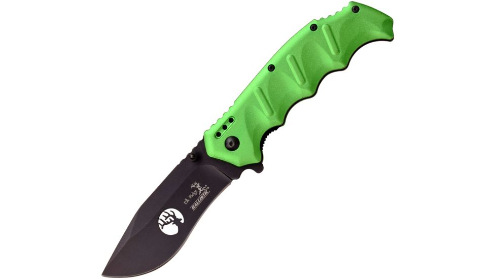 Elk Ridge Linerlock A/O Green Folding Knife,3.5in,Stainless Steel,Green,Aluminum Handle ERA158GN