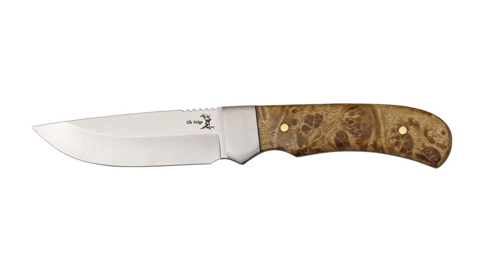 Elk Ridge Small Hunter Fixed Blade Knife, 3.75in, Stainless Blade, Burl Wood Handle ER107