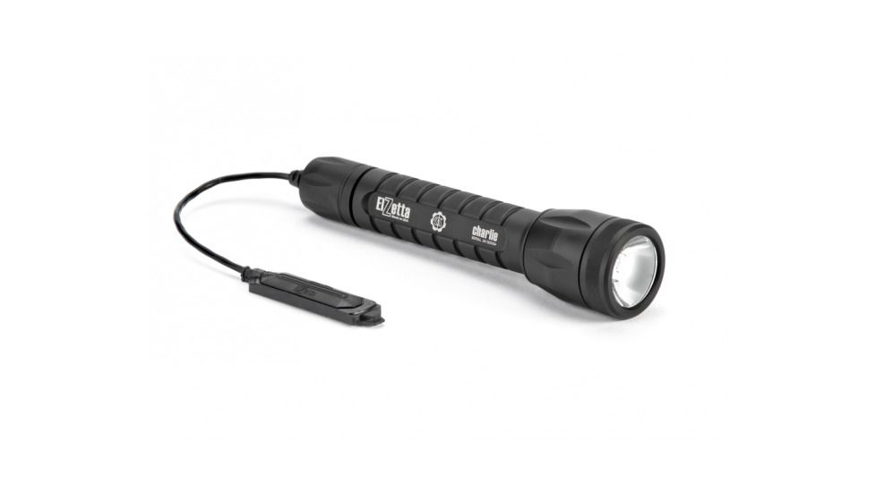 Elzetta Charlie 3-Cell LED Flashlight, 1350 Lumens w/Standard Bezel Ring, High Output AVS Head, Remote Tape Switch 5in, Black, C135