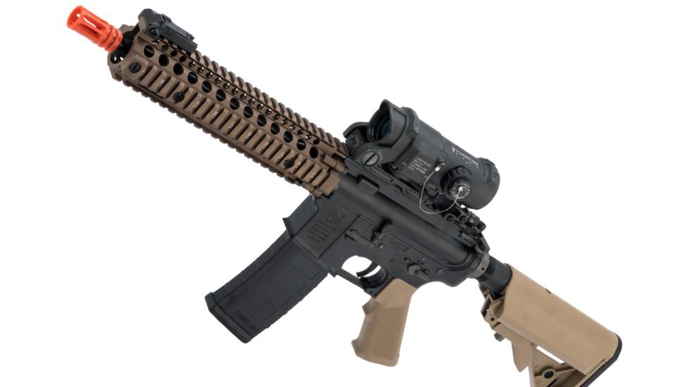 EMG Colt Licensed Daniel Defense M4A1 SOPMOD Block 2 Airsoft AEG, MK18 MOD1, Black/Tan, Large, OEM-08-AG-234-DE-A02