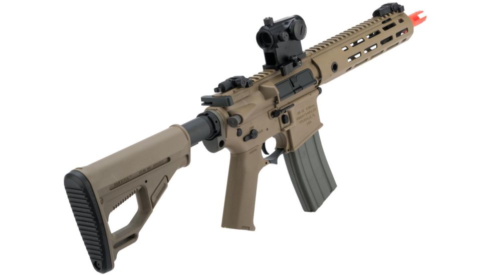 EMG Helios Knights Armament Licensed SR-16E Mod2 MLOK Airsoft AEG Rifle, CQB, Tan, Large, AR-074E