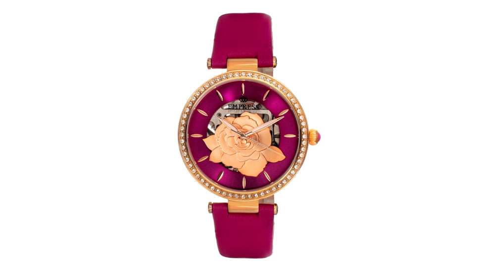 Empress Anne Automatic Semi-Skeleton Leather-Band Watch, Hot Pink, One Size, EMPEM3105