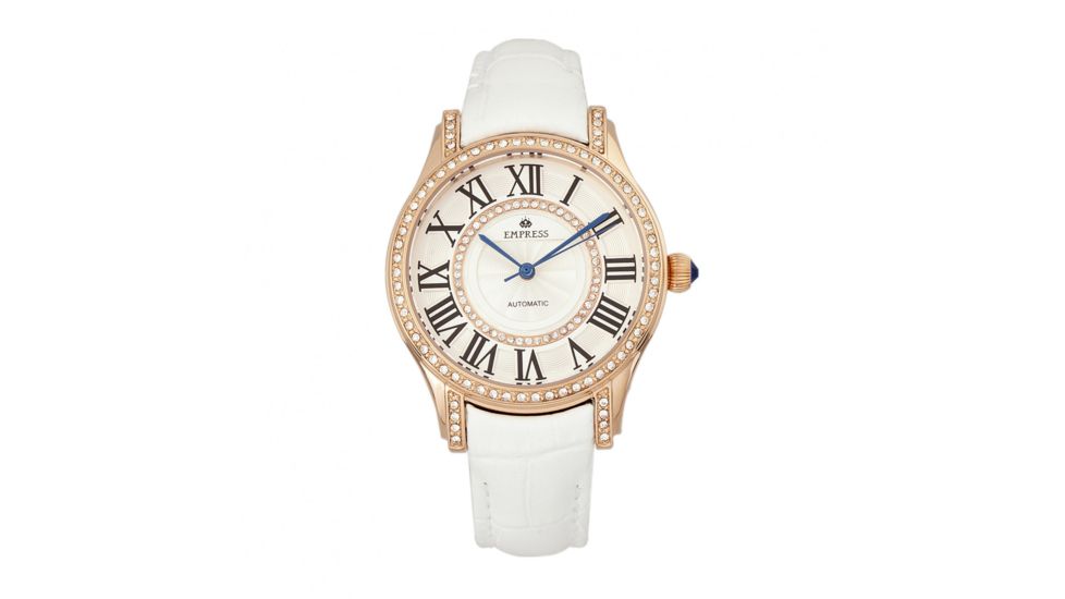 Empress Xenia Automatic Leather-Band Watch, White, EMPEM2604