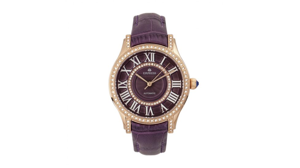 Empress Xenia Automatic Leather-Band Watch, Purple, EMPEM2605