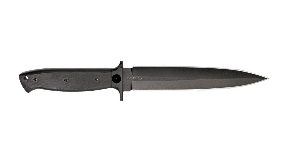 Entrek Close Combat MKII Fixed Blade Knife, 7in, Black Double Edge Dagger Blade, Black Micarta Handle EN28