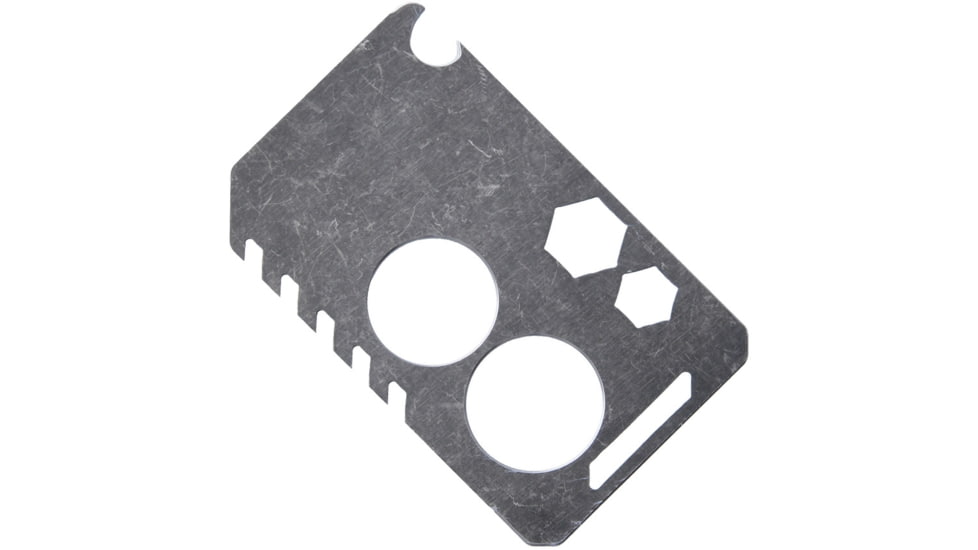 EOS Knife Card Raw Finish, 3.5in X 2.13in, Titanium Construction, Tools Include, Bottle Opener L Lanyard Loop, Raw Finish, Two Semi-Sharp Edges, Plain And Serrated, Wrench 1/4, 3/8, 1/2, L Bulk Packed., CARD-TI