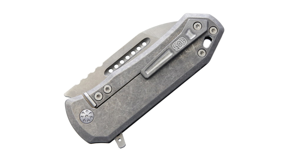 EOS Orca S Framelock CF Folding Knife, 3in Stonewash Cpm S35Vn SS Modified Tanto Blade, Pocket Clip, Carbon Fiber Front Handle With Stonewash Titanium Back Handle, ORCA-CF
