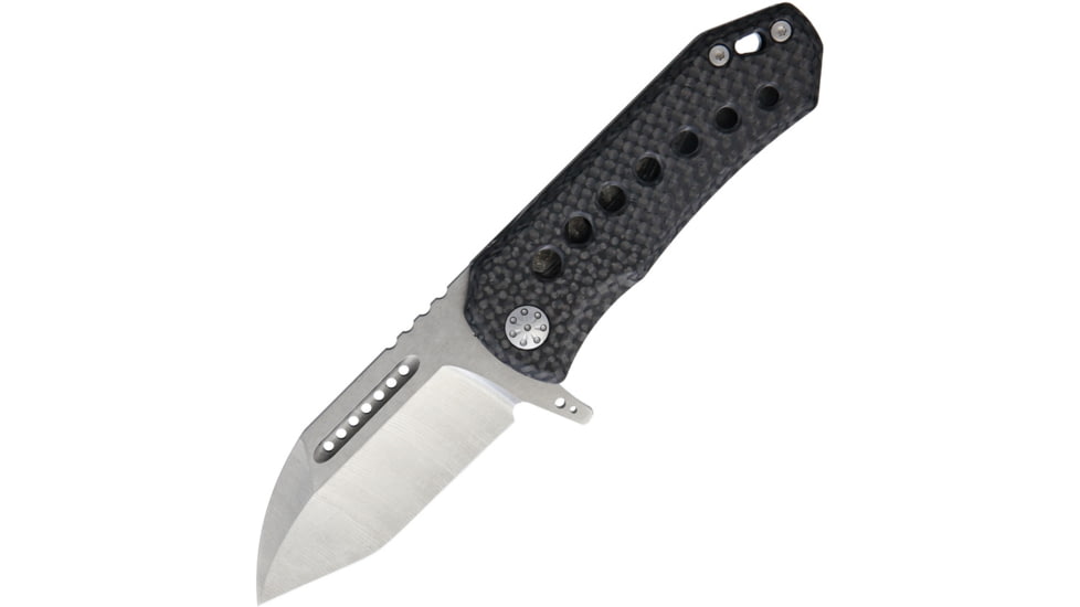 EOS Orca S Framelock CF Folding Knife, 3in Stonewash Cpm S35Vn SS Modified Tanto Blade, Pocket Clip, Carbon Fiber Front Handle With Stonewash Titanium Back Handle, ORCA-CF