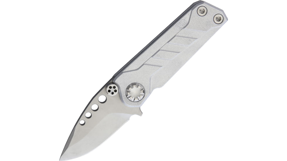 EOS Prawn Folder Aluminum Spear Folding Knife, 2in Stonewash SS Spear Point Blade, Silver Aluminum Handle, EOS013