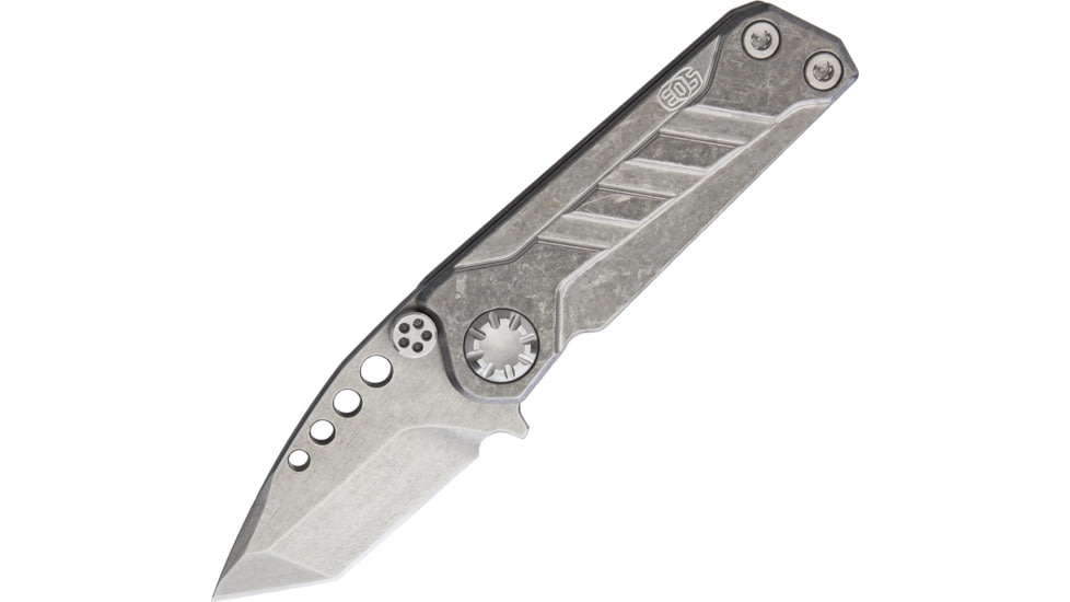 EOS Prawn Folder SW Folding Knife, 2in Stonewash SS Tanto Blade, Stonewash Titanium Handle, EOS021