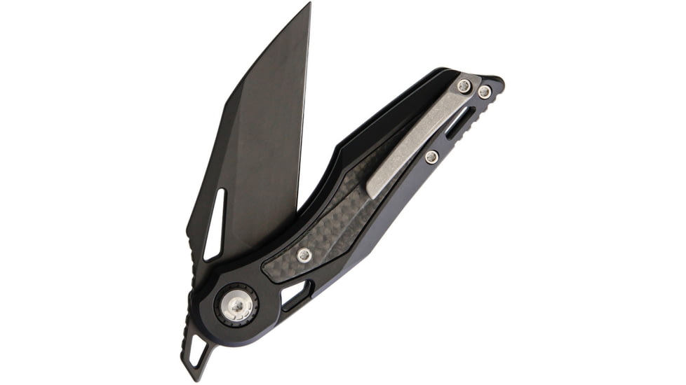 EOS Urchin Friction Folder Folding Knife, 3in Black Dlc Coated Nitro V Steel Blade, Black Aluminum Handle With Carbon Fiber Inlay, Pocket Clip, Slip Joint, EOS046
