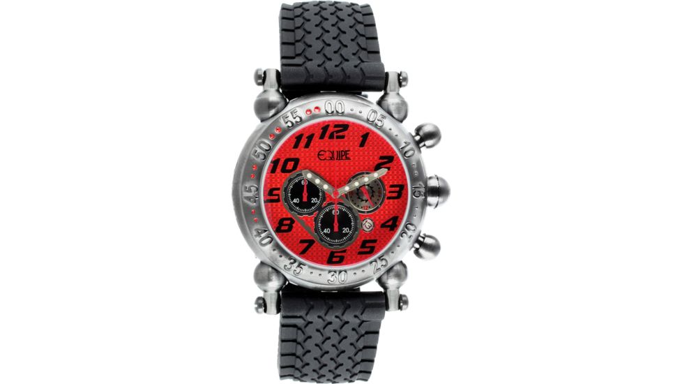 Equipe E108 Balljoint Mens Watch - Silver Case, Red Dial, Rubber Strap