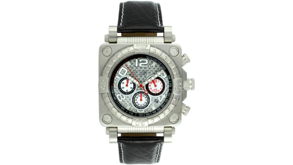 Equipe E301 Gasket Mens Watch - Silver Case/Bezel, Black Leather Strap, Silver Dial