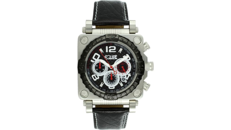 Equipe E304 Gasket Mens Watch - Black Bezel, Silver Case, Black Leather Strap, Black Dial
