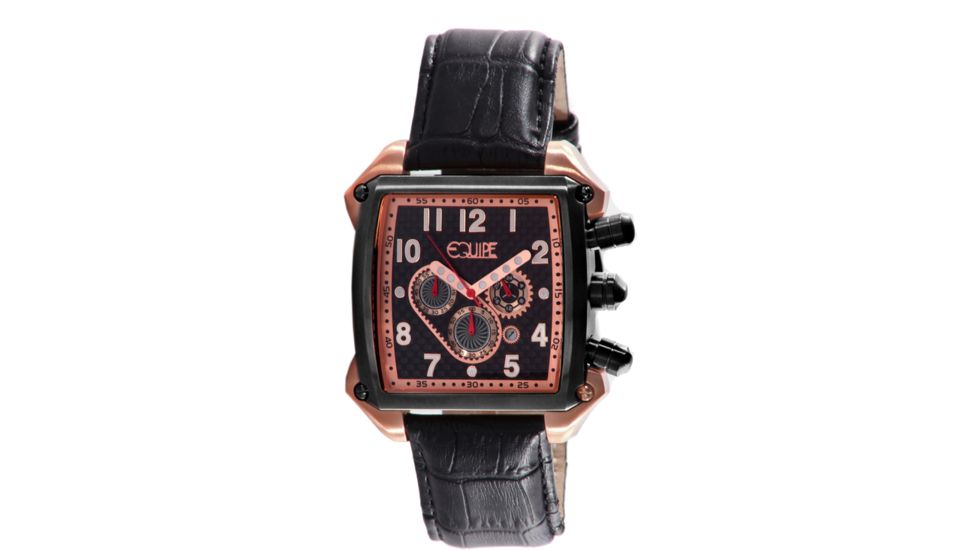 Equipe E506 Bumper Mens Watch - Leather Strap, Black Bezel, Rosegold Case
