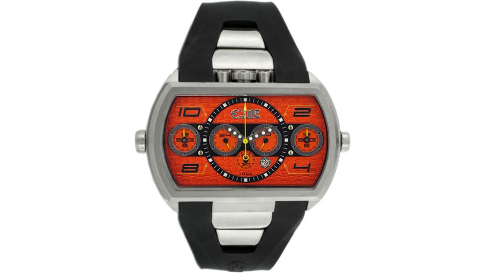 Equipe E916 Dash Xxl Mens Watch - Silver Bezel, Orange Dial w/ Black Circle