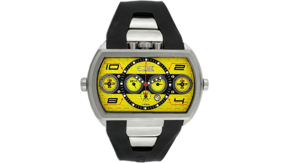 Equipe E917 Dash Xxl Mens Watch - Silver Bezel, Yellow Dial w/ Black Circle