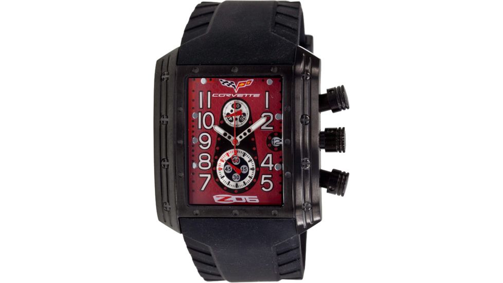 Equipe Ev406 Corvette Z06 Mens Watch - Black Strap, Black Case, Red Dial