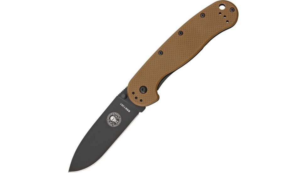 Esee Avispa Framelock Br/Blk D2 Folding Knife,3.5in,D2 Tool Steel,Standard Edge,Black EDP Coated,Coyote Brown,GFN Handle BRK1302CBB