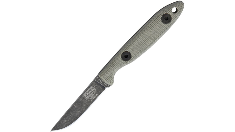 Esee Camp Lore Oxide Fixed Fixed Blade Knife, 6.25in Overall, 2.5in Black Stonewash 1095Hc Steel Drop Point, Canvas Micarta Handle, Designed By Cody Rowen, Brown Leather Belt Sheath, Black, CR25-BO