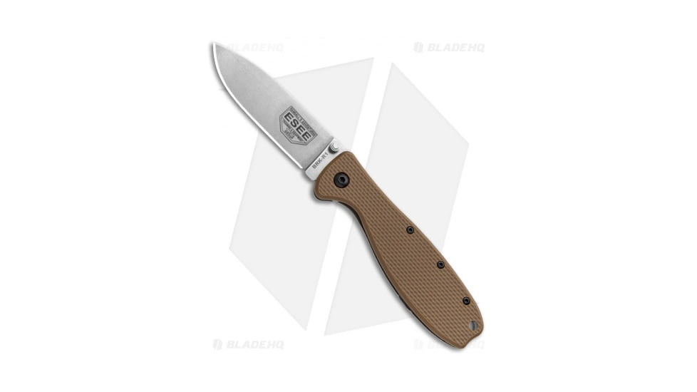Esee ESEE Zancudo Folding Knife, 3.00in, D2, Drop Point Blade, Polymer Brown Handle, Gray/Brown, 7.00in, BHQ-50092