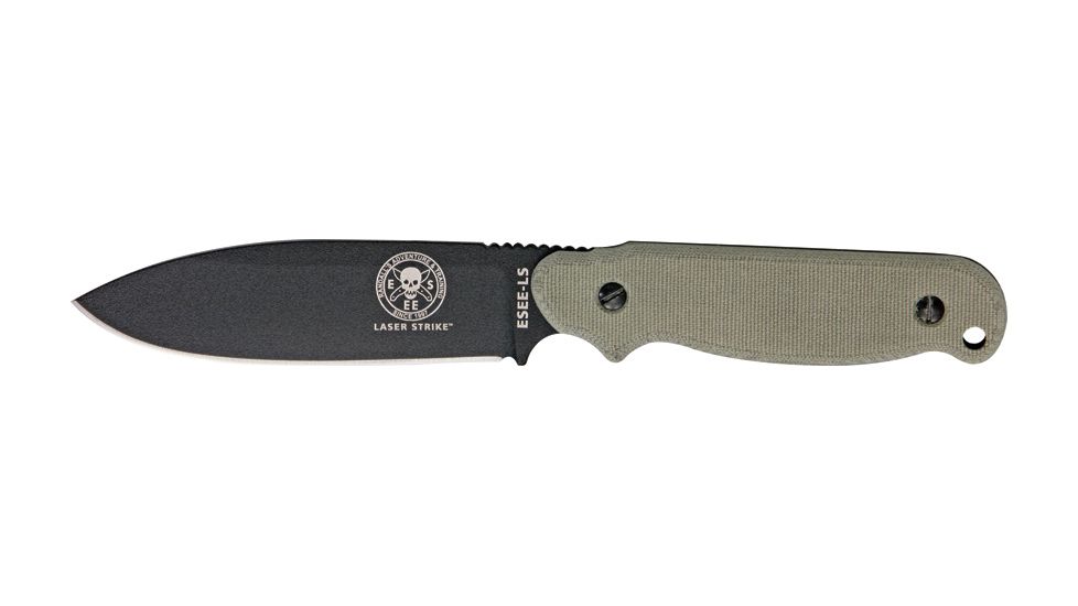 Esee Laser Strike Fixed Blade Knife, 4.875in, Black Textured Powder Coated Carbon Steel, Canvas Micarta Handle ESLSP