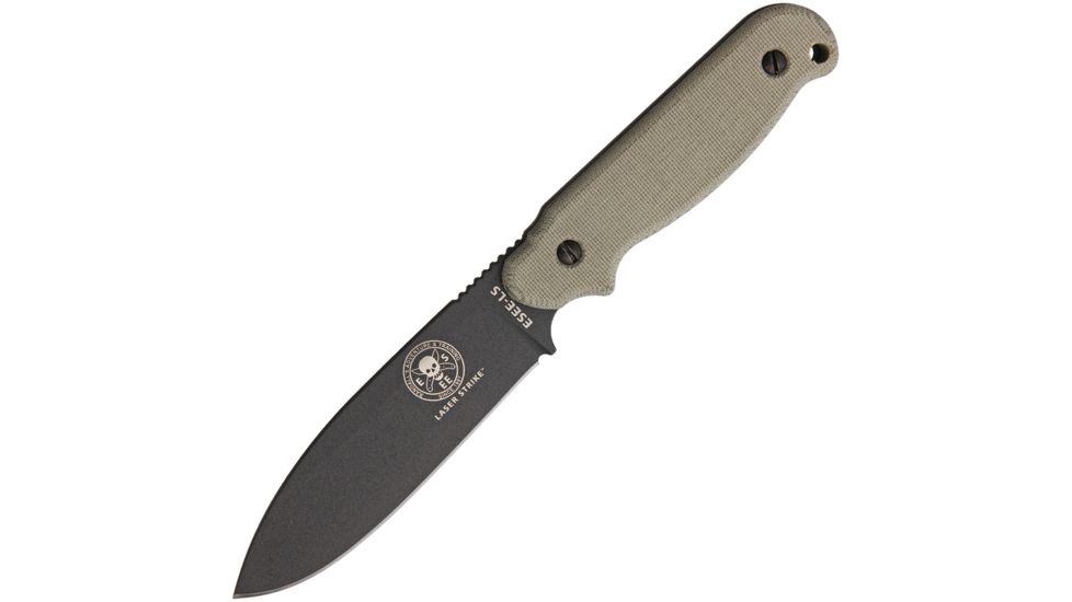 Esee Laser Strike Gunsmoke Fixed Blade Knife, 4.875in, 1095 Carbon Steel, OD Green, Micarta Handle ESLSPTG