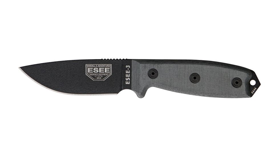 Esee Mdl 3 Stnd Edge Fxd Knife, 3.75in, Stnd Edge, Black Linen Micarta Hdl RC3P