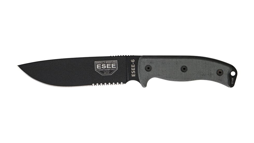 Esee Mdl 6 Fxd Blde Blde Knife, 5.25in, Srtd Drop Point, Black Linen Micarta Hdl RC6S