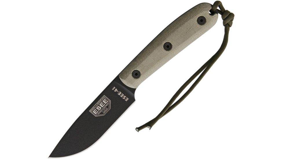 Esee Model 4 With Modified Handle Fixed Blade Knife, 4.375in, 1095 Carbon Steel, Standard Edge, Green, Canvas Micarta Handle ES4HM