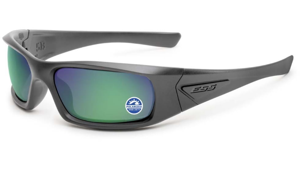 ESS Waterman 5B Sunglasses, Carbon Gray Frame, Polarized Mirrored Green Lens, Medium, EE9006-24