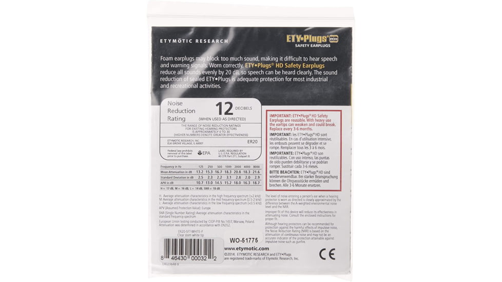 Etymotic Research ER20HD Safety High-Definition Earplugs, White, Large, ER20-SFT-WHITE