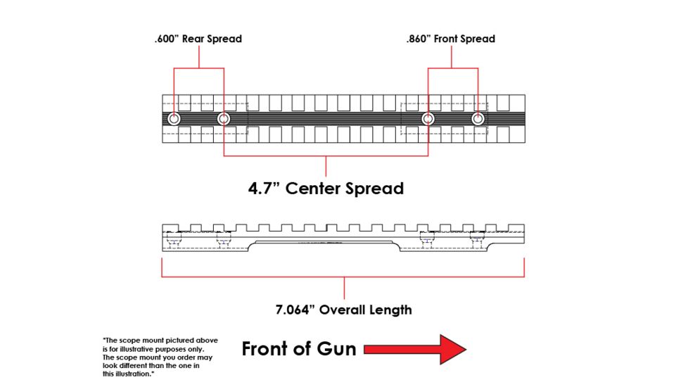 Evolution Gun Works Mossberg Patriot Long Action Picatinny Rail Scope Mount 0 MOA Ambidextrous, 7.064 in, Aluminum, Matte Black, 45800