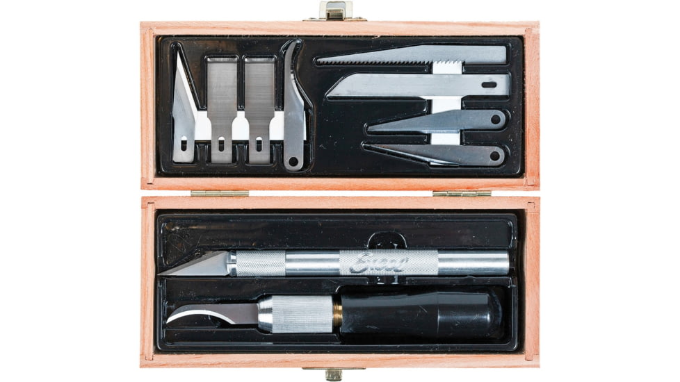 Excel Blades Handyman Set Fixed Blade Knife, Includes, K2 Medium Duty Knife, K7 Woodcarving Knife, 8 Assorted Blades, Wooden Storage/Gift Box, 44285