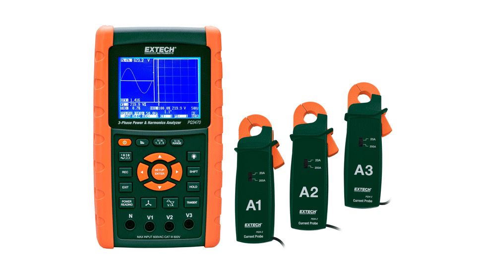 Extech Instruments 200A 3-Phase Graphical Power Analyzer/Datalogger Kit, PQ3470-2