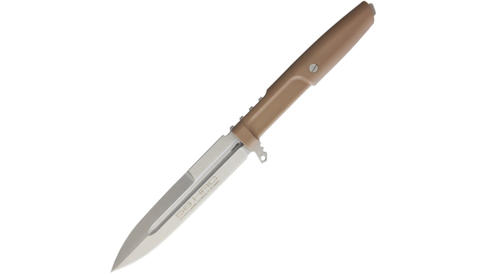 Extrema Ratio Requiem Fixed Blade Desert Fixed Blade Knife, 9.25in Overall, 4.5in Stonewash False Edge N690 SS Stiletto Style Blade, Desert Tan Forprene Handle, Tan Nylon, Desert tan, 04.1000.0478DW