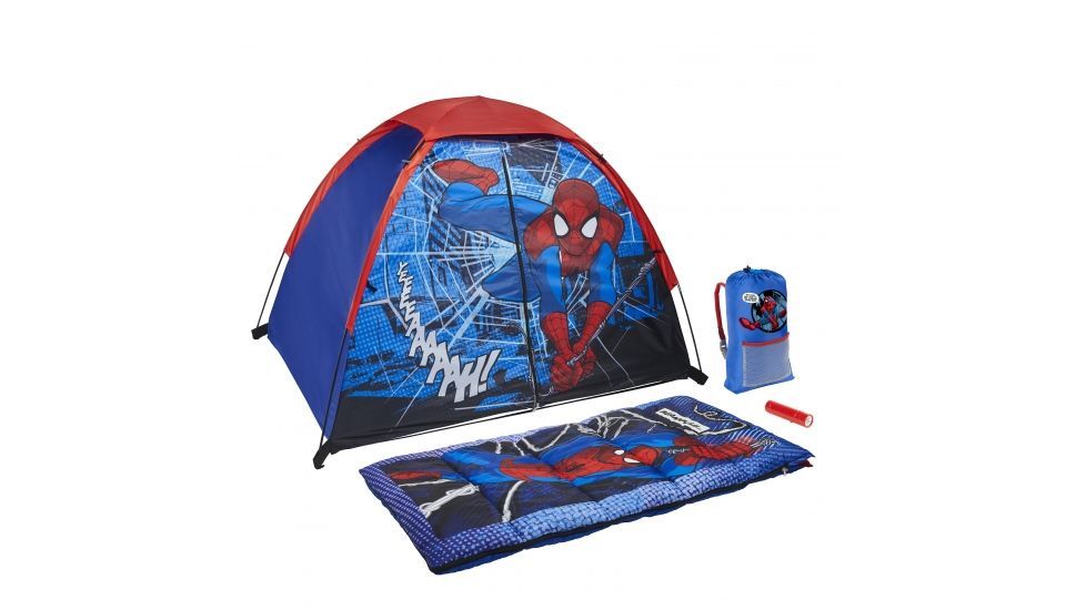 Exxel Outdoors Marvel Spiderman 4 pieces Fun Camp Kit, Blue/Red, M-4SLG20SPD