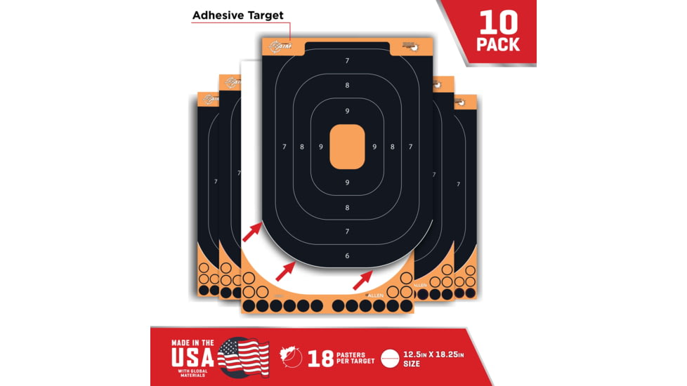 EZ-Aim Allen Splash Reactive Adhesive Paper Shooting Targets, Silhoutte Trainer, 12.5 x 18.25in, 10-Pack, Black/Orange, 15501-10